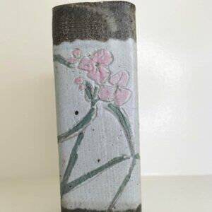 Vintage Japanese Handmade Cherry Blossom Art Pottery Flower Vase Height 16 cm